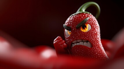 Angry Chili Pepper Character in Fiery Focus