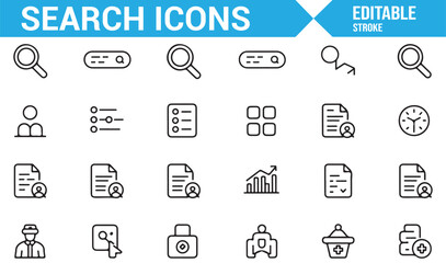 File Search, Document Lookup, and Magnifying Glass Icons Set