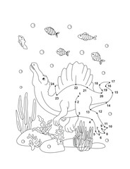 Spinosaurus (Solved) Connect the Dots Activity Page for Kids – Fun Dot to Dot Dinosaur Puzzle