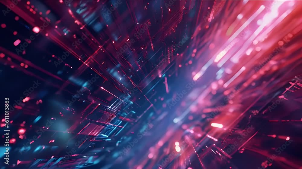 Poster abstract digital network background with red and blue lines structure and geometric shapes