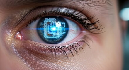 Futuristic Bionic Eye with Digital Overlay Showing Advanced Augmented Reality and Human Technology Integration for AI