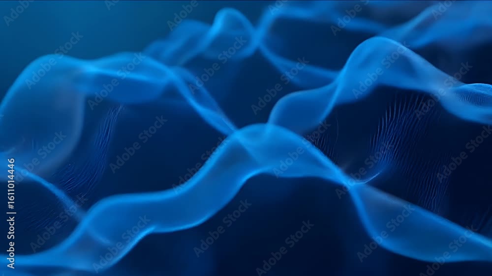 Poster abstract wavy blue lines background with dynamic motion and soft light texture