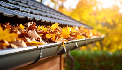 Autumn leaves clog gutter
