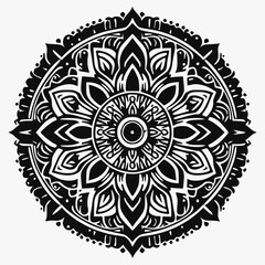 Black and white solid color mandala design with thick symmetrical lines, no text, white background, centered circular pattern, no outer dots,minimal and bold style