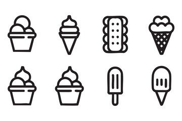 Black and white icons of various frozen desserts ice cream cone