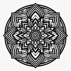 Fototapeta premium Easy geometric mandala in black and white, strong thick lines, no dots or marks outside, centered on white