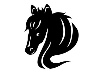 馬の横顔のシルエットイラスト ロゴ・アイコン 白黒