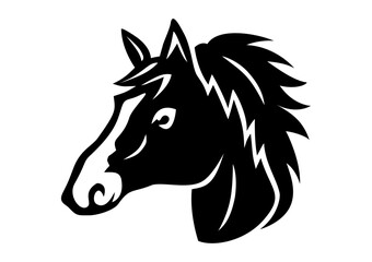 馬の横顔のシルエットイラスト ロゴ・アイコン 白黒