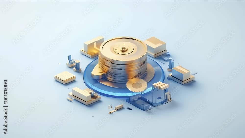 Aufkleber golden circular structure surrounded by blocky elements on white surface