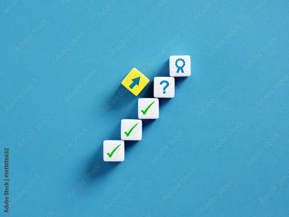 Poster building success steps to achieve your goals with checkmark cubes