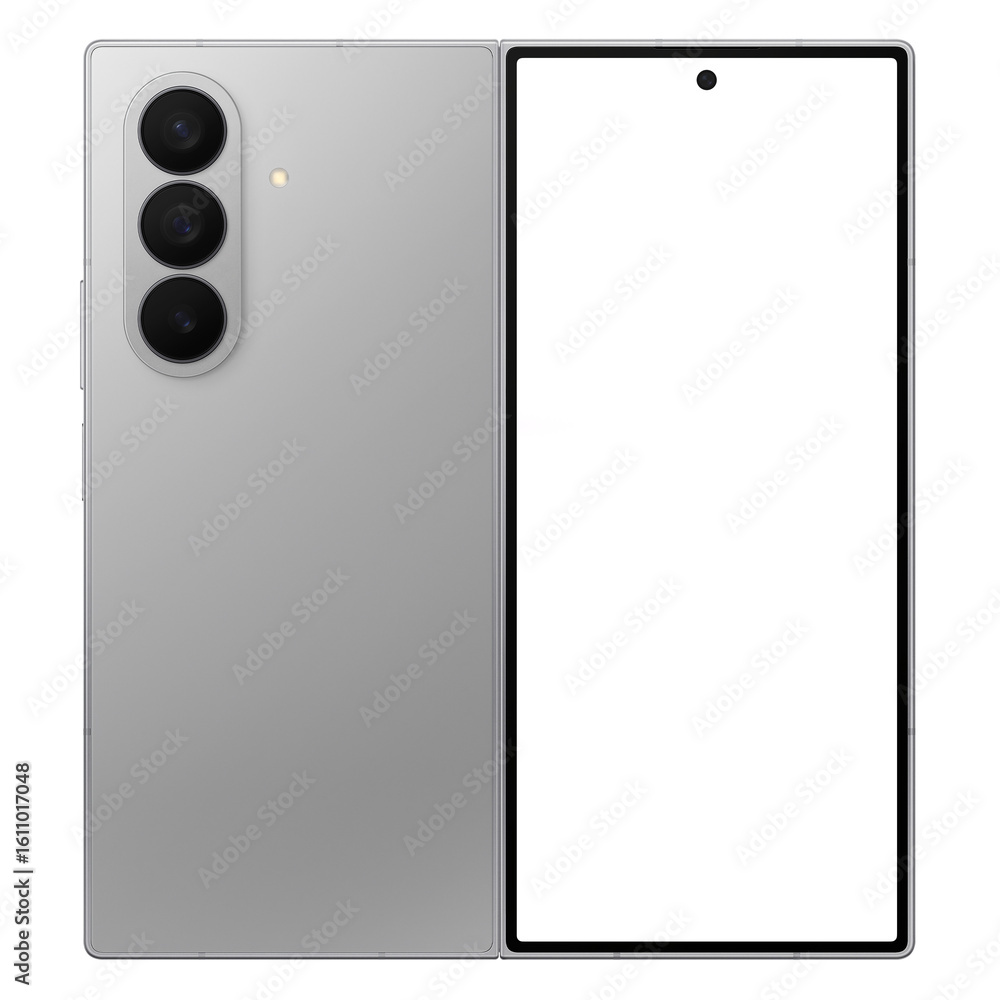 Wall mural photo of foldable smartphone similar to android device without background. silver shadow color. temp