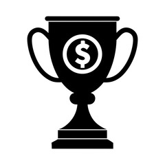 Illustration of a black trophy with a dollar sign on a white circle