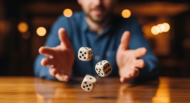 Man throwing dice in air gambling luck