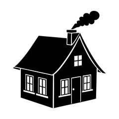 Illustration of a simple black house with a chimney and smoke design