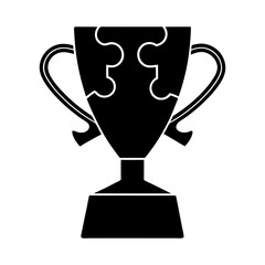 Silhouette of trophy with puzzle pieces design on the front side area
