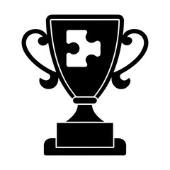 Silhouette of a trophy with handles and a puzzle piece inside the cup