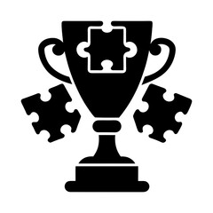 Fototapeta premium Black trophy with puzzle pieces around it in a simple vector illustration