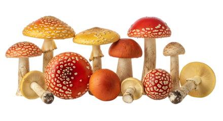 Amanita muscaria mushrooms isolated on a transparent background