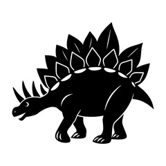 Silhouette of a stegosaurus with plates and spikes in black and white