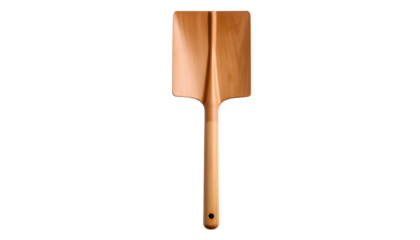 top view of new wooden shovel isolated on solid white background Png format