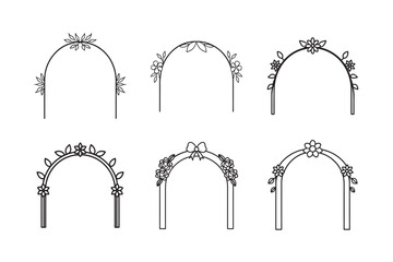 line art Wedding floral arch frame window set.