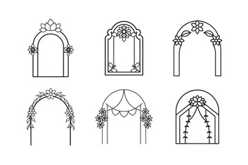 line art Wedding floral arch frame window set.