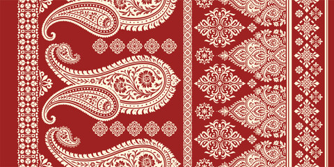 floral pattern vintage ethnic modern embroidery texture boho design vector illustration hand drawn pink flower motif branches leaves wallpaper seamless background border. © Thitichot