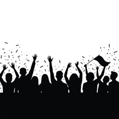 Crowd cheering with confetti and flag people celebration