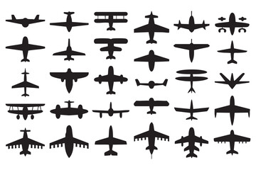 Diverse aircraft silhouettes collection airplane aviation