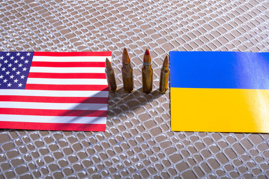 Bridge Between Ukraine and USA with Flags Symbol of Military Aid, Arms Support, and Defense Partnership