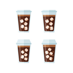 Iced Coffee Cups with Ice Cubes Refreshing Beverage Illustration