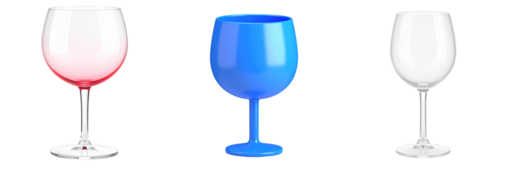 Three Dimensional Wine Glasses 3D Plastic Style Rendered With Red Blue And White Tints Against A Transparent Background