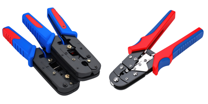 3D Plastic Style Wire Stripper Tool with Red and Blue Handles on Transparent Background - Powered by Adobe