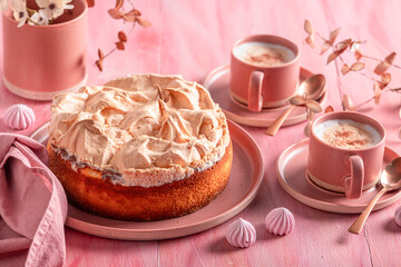 Delicious meringue cheesecake made of cottage cheese.