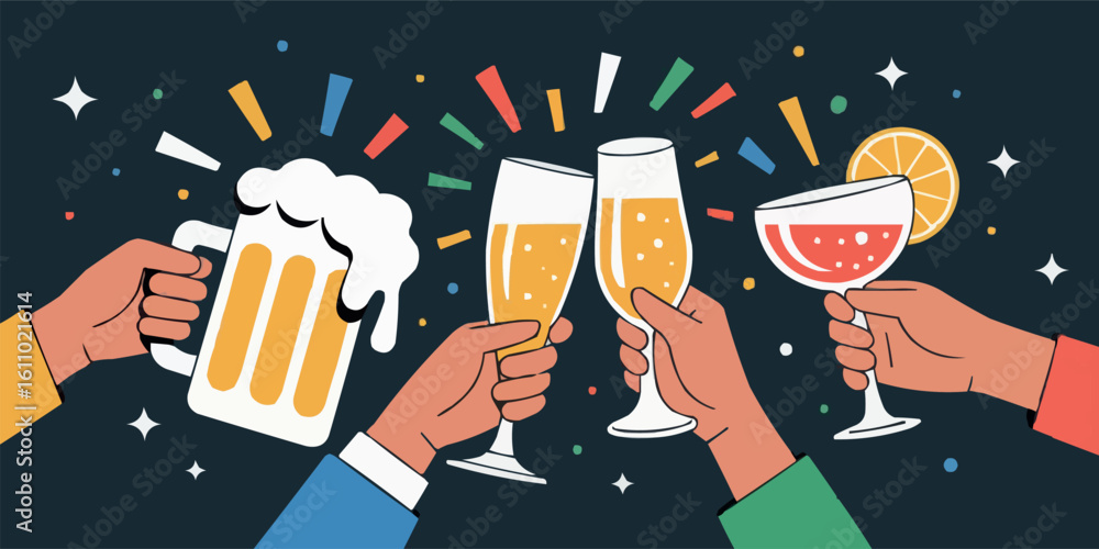 Poster vector illustration of hands holding colorful shapes representing collaboration and connection