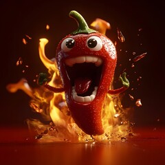 Animated Red Chili Pepper Character with Googly Eyes and Fiery B