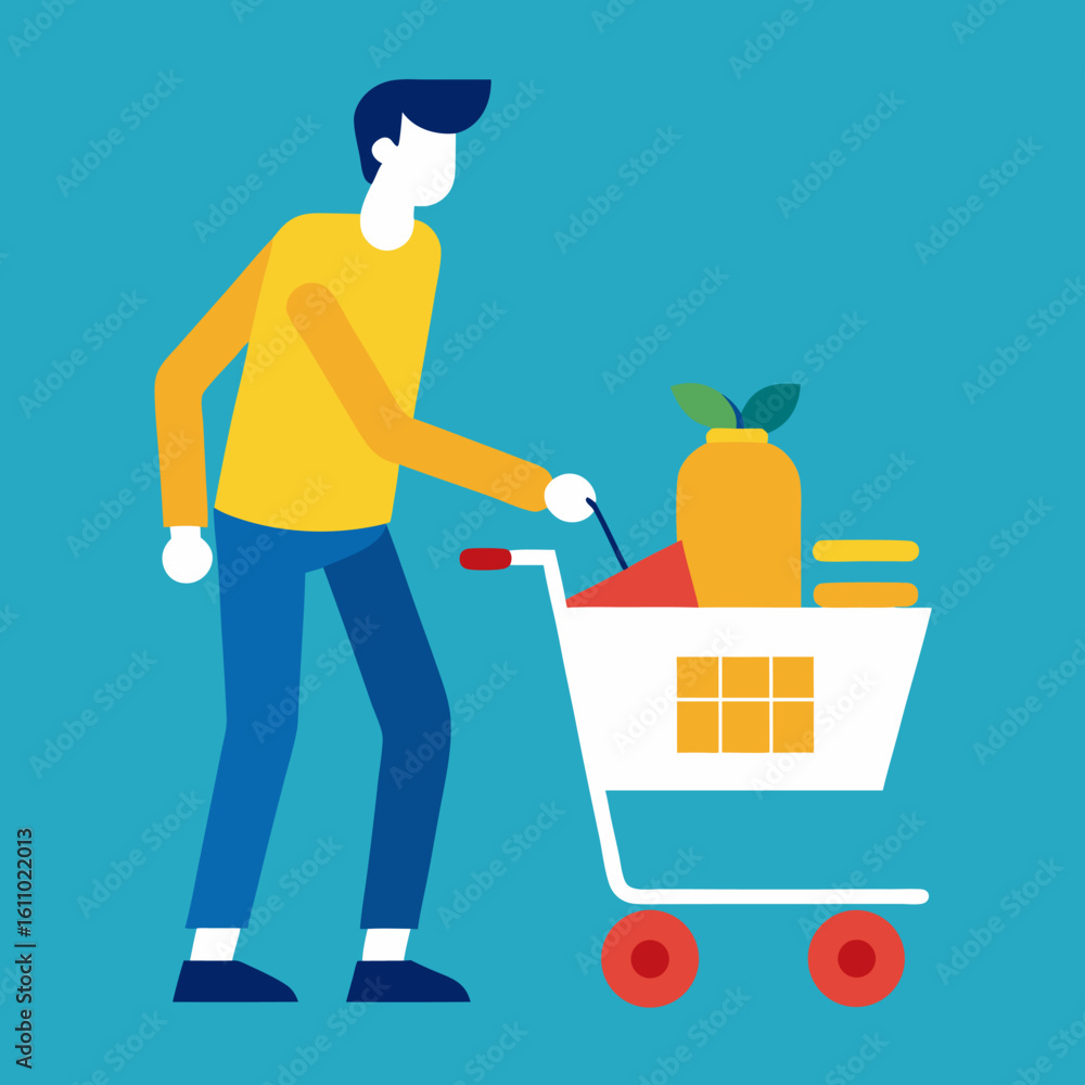 Poster digital shopping cart action – user interface for adding items to web basket