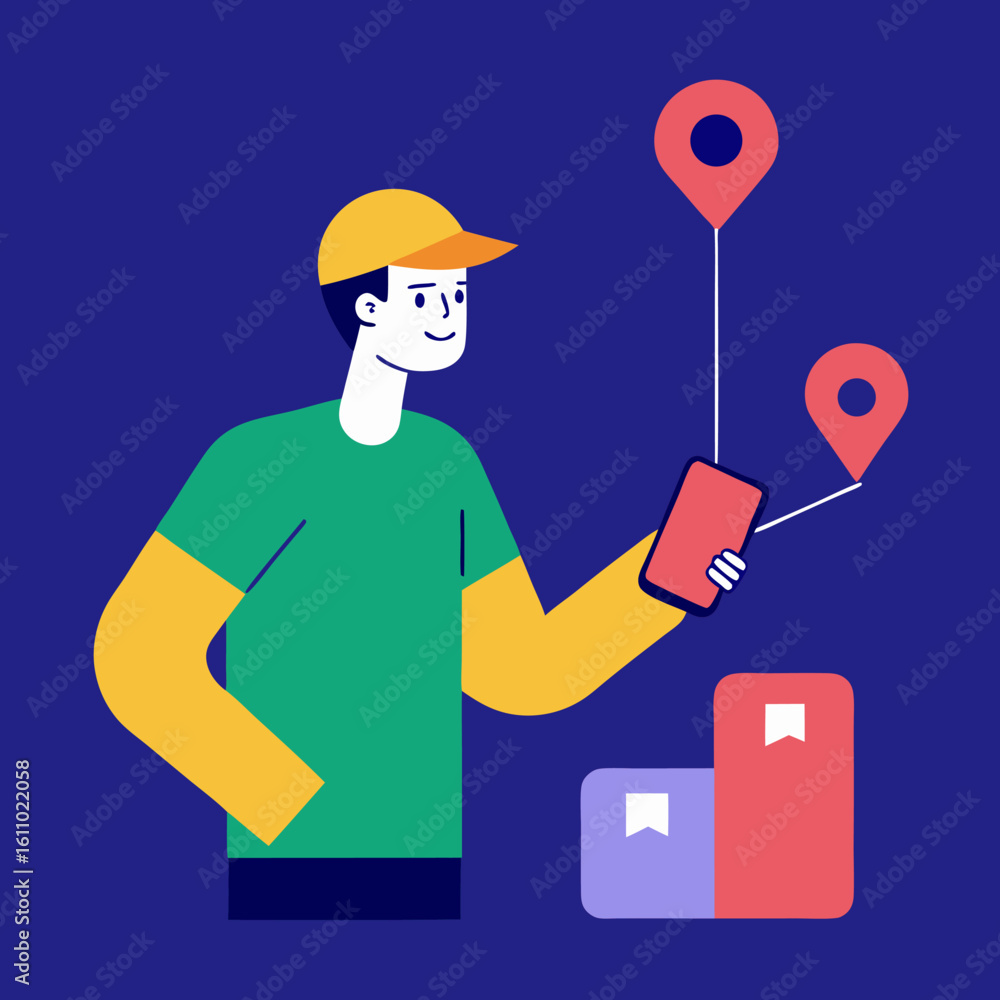Poster mobile parcel tracking app – user checking shipping progress on smartphone