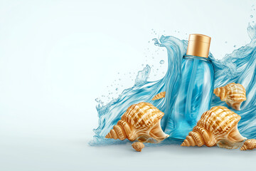 Refreshing shower gel with seashells and water splash