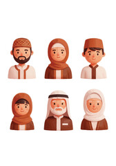 Obraz premium Illustration of various muslim character on a white background.