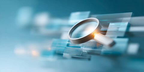 Transparent Screen With Floating Magnifier Highlighting Vibrant Data Patterns Illuminated Rows For Detailed Insight Extraction In 3D