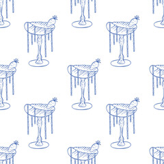 Vector seamless pattern with blue glass, whimsical shell glass with strawberry.