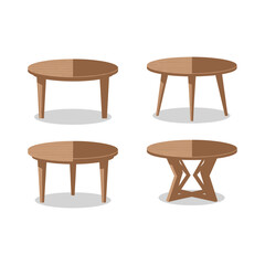 Wooden Tables Set Flat Illustration of Various Round Table Designs