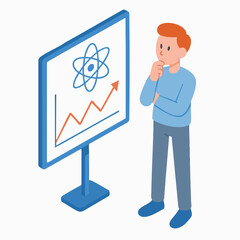 Isometric Style Young Man Presenting Scientific Data Diagram Illustration
