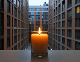 blackout, power outage in a big city – a lit candle, background for your social media posts