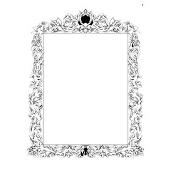 hand drawn ornate baroque floral frame vector black and white border design