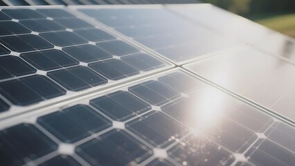 Close-up of Solar Panels with Sunlight Reflection