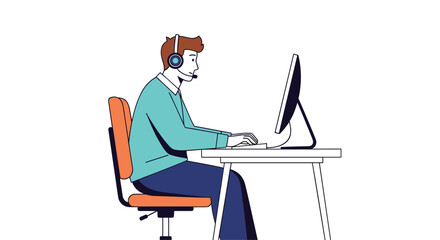 Customer service representative working diligently at a computer desk with a headset on providing support