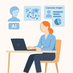 Flat Illustration of Woman Analyzing Customer Insight with AI Technology