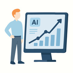 Simple Flat Style Illustration AI Growth Chart on Screen